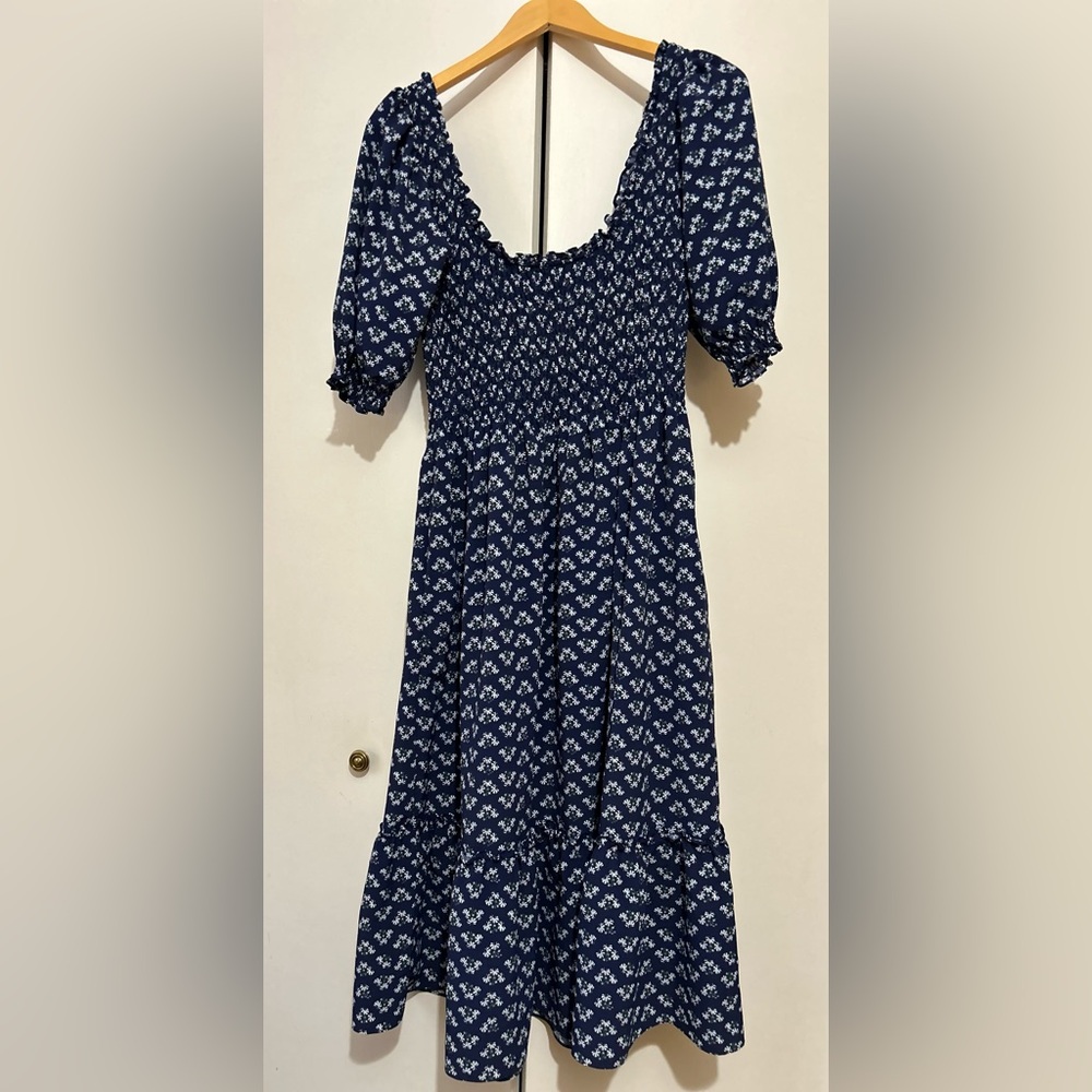 Hill House Louisa Midnight Blue Women’s Nap Dress with White Floral Design